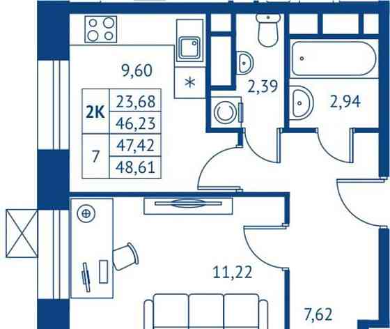 2-комн. квартира, 46.23 м2, 13/22 эт. Королев
