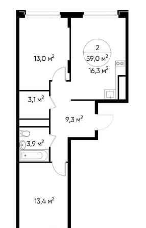 2-комн. квартира, 59 м2, 3/17 эт. Москва