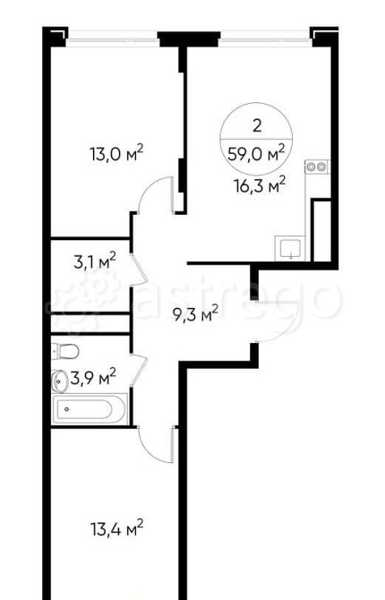 2-комн. квартира, 59 м2, 3/17 эт. Москва - изображение 1