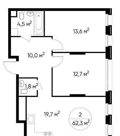 2-комн. квартира, 62 м2, 2/17 эт. Москва