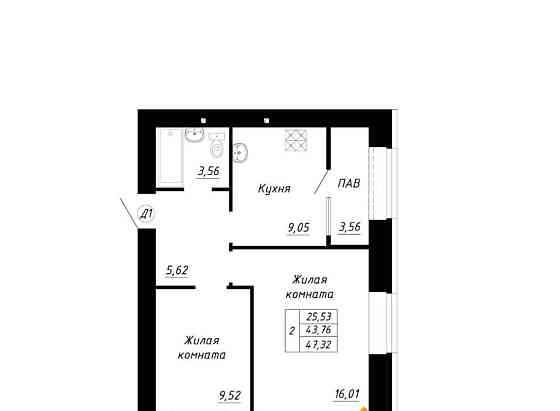 2-комн. квартира, 47.32 м2, 9/14 эт. Стерлитамак