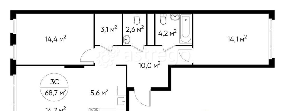 3-комн. квартира, 68 м2, 12/17 эт. Москва - изображение 1