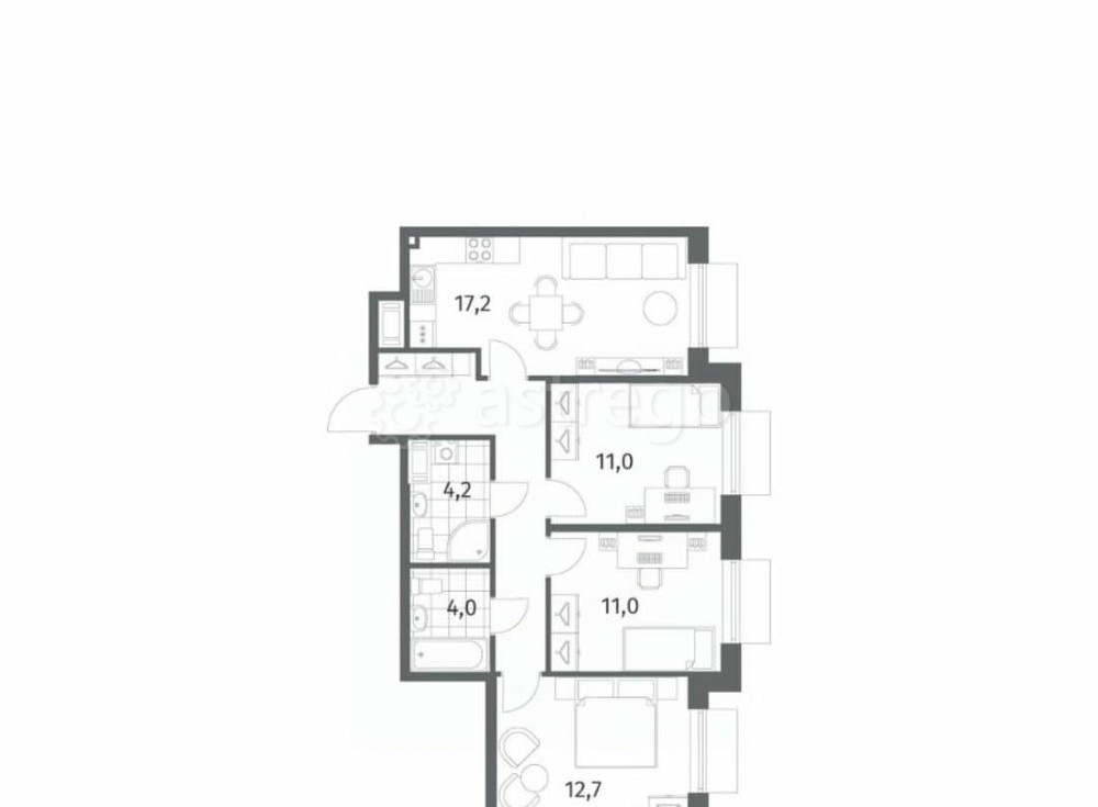 3-комн. квартира, 71.1 м2, 2/8 эт. Санкт-Петербург - изображение 3
