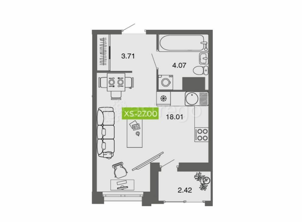 Студия, 27 м2, 16/16 эт. Архангельск - изображение 7