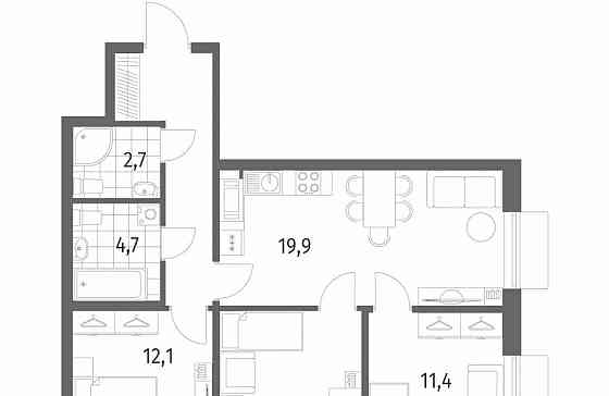 3-комн. квартира, 71.4 м2, 3/12 эт. Санкт-Петербург