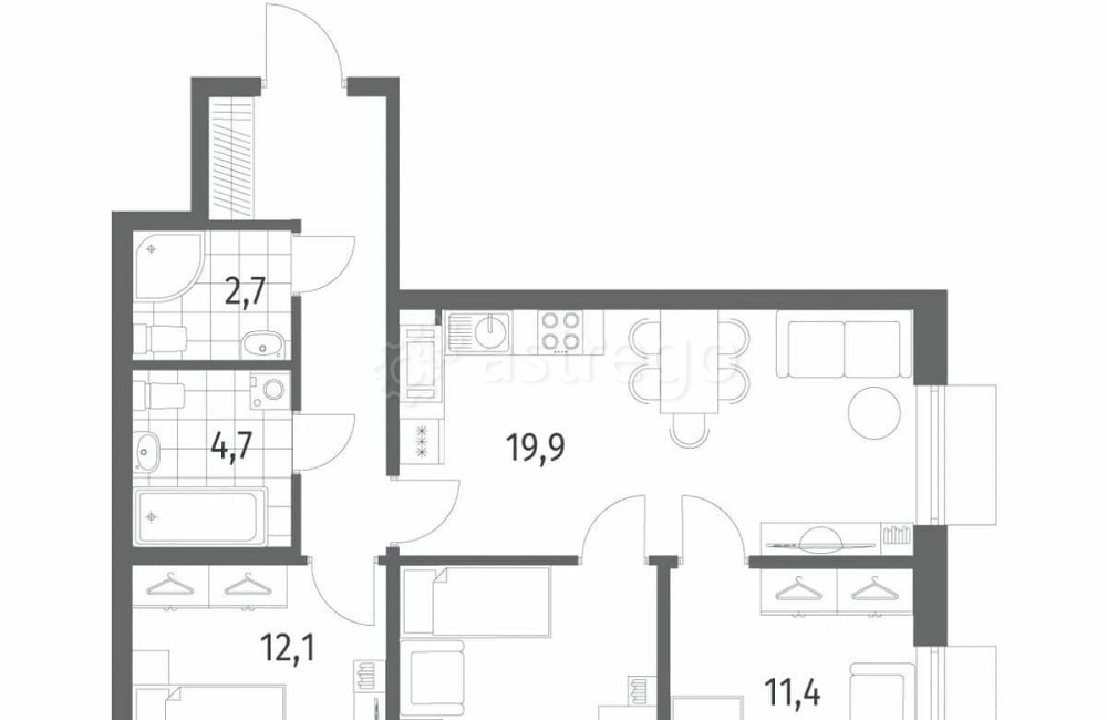 3-комн. квартира, 71.4 м2, 3/12 эт. Санкт-Петербург - изображение 4
