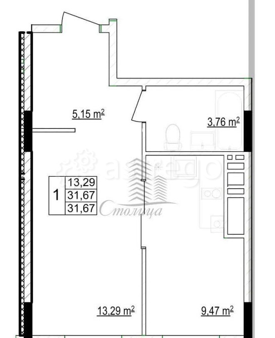 1-комн. квартира, 32 м2, 3/6 эт. Белгород - изображение 3