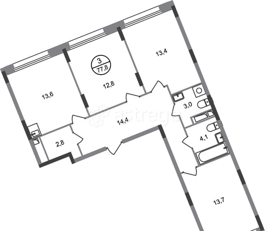 3-комн. квартира, 77 м2, 4/17 эт. Москва - изображение 1
