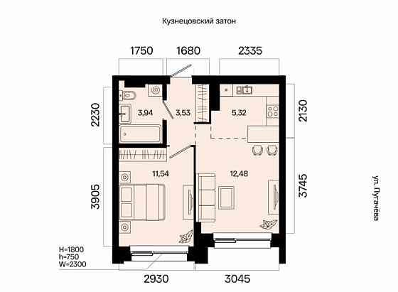 2-комн. квартира, 36.81 м2, 6/31 эт. Уфа