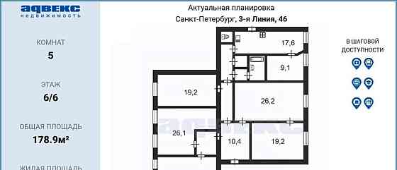 5-комн. квартира, 178.9 м2, 6/6 эт. Санкт-Петербург
