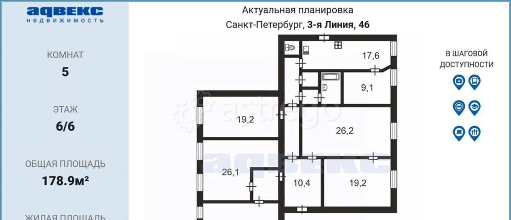 5-комн. квартира, 178.9 м2, 6/6 эт. Санкт-Петербург - изображение 2