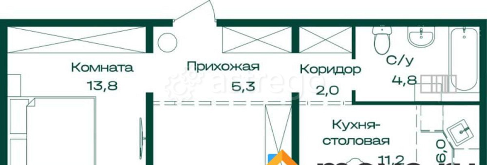2-комн. квартира, 58.2 м2, 8/8 эт. Майма - изображение 1