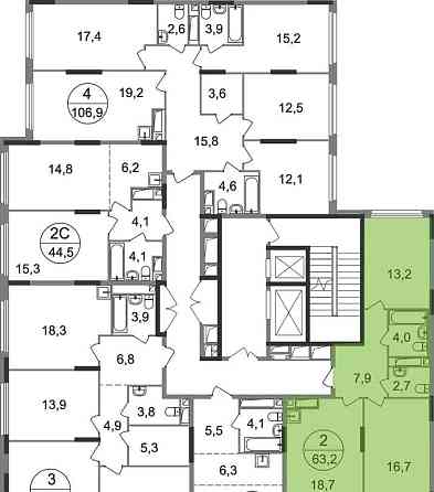 2-комн. квартира, 63 м2, 13/17 эт. Москва