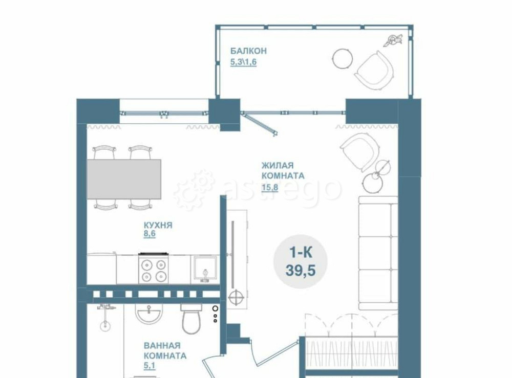 1-комн. квартира, 39.5 м2, 4/19 эт. Красноярск - изображение 1