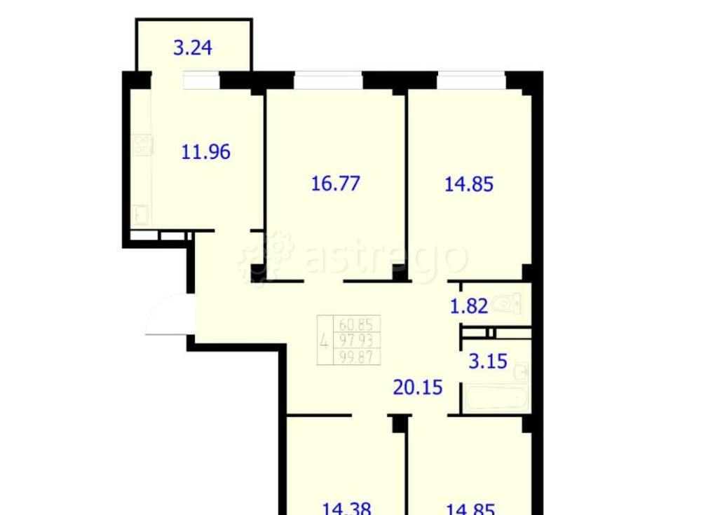 4-комн. квартира, 99.87 м2, 9/9 эт. Красноярск - изображение 1