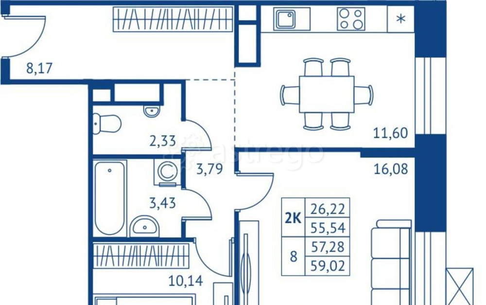 2-комн. квартира, 55.54 м2, 15/22 эт. Королев - изображение 1