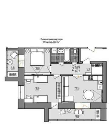 2-комн. квартира, 65.7 м2, 2/9 эт. Благовещенск