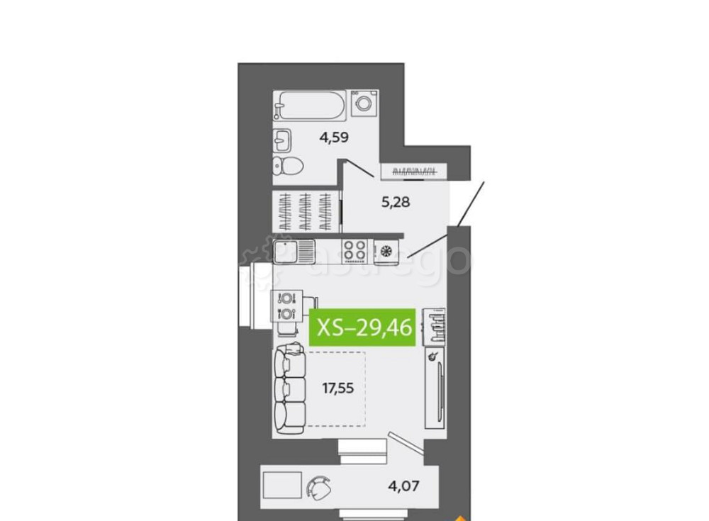 Студия, 29.46 м2, 9/9 эт. Северодвинск - изображение 1