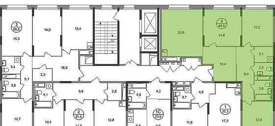 3-комн. квартира, 88 м2, 6/17 эт. Москва