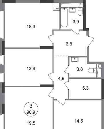 3-комн. квартира, 90 м2, 12/17 эт. Москва