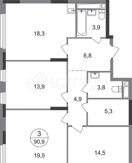 3-комн. квартира, 90 м2, 12/17 эт. Москва - изображение 1