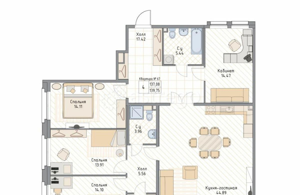 4-комн. квартира, 141.7 м2, 4/9 эт. Санкт-Петербург - изображение 6