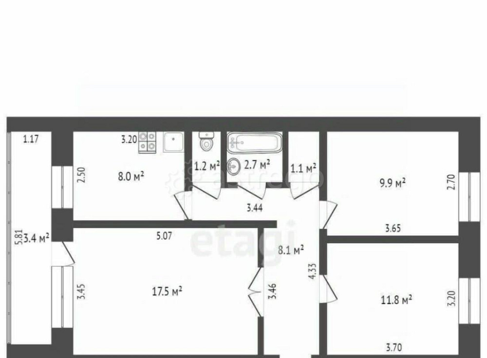 3-комн. квартира, 60.3 м2, 3/5 эт. Стерлитамак - изображение 1