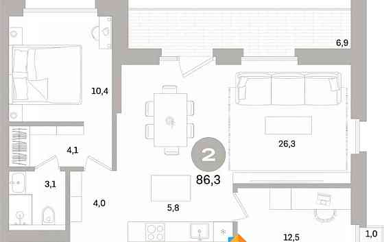 2-комн. квартира, 86.26 м2, 8/15 эт. Санкт-Петербург