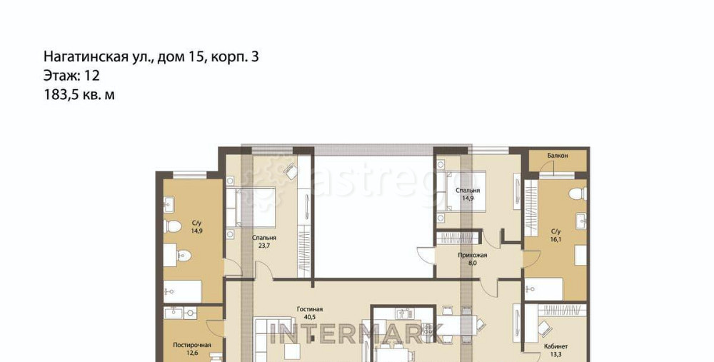 5-комн. квартира, 183.5 м2, 12/14 эт. Москва - изображение 7