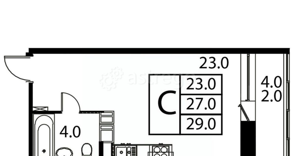 Студия, 29 м2, 10/12 эт. Домодедово - изображение 1