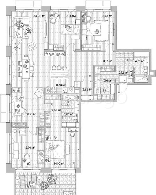 5-комн. квартира, 156.55 м2, 2/6 эт. Москва - изображение 7