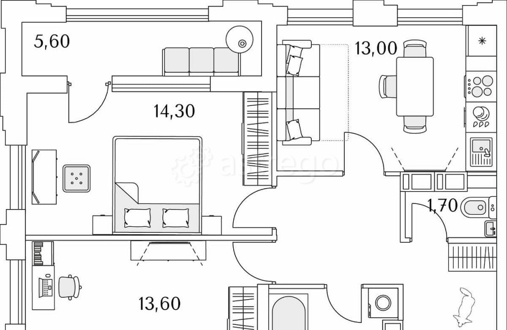 2-комн. квартира, 60.9 м2, 13/13 эт. Санкт-Петербург - изображение 1