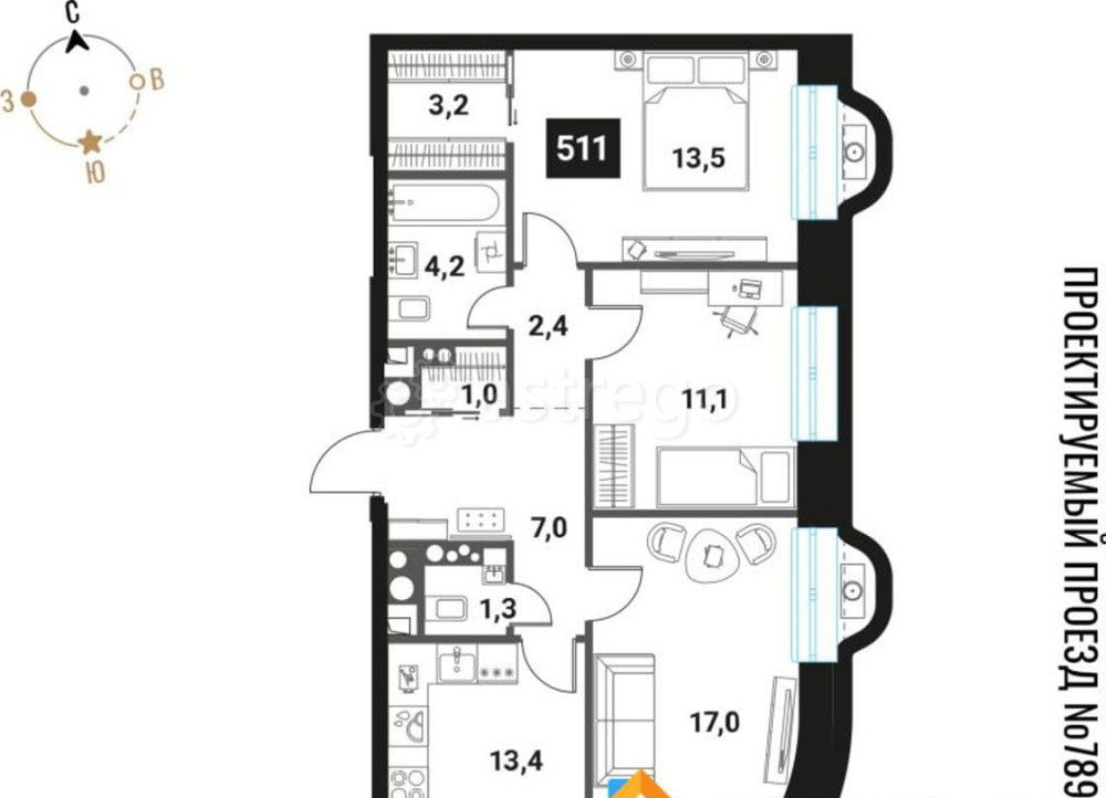 3-комн. квартира, 74.1 м2, 28/28 эт. Москва - изображение 1