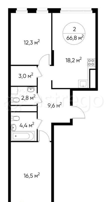 2-комн. квартира, 66 м2, 5/17 эт. Москва - изображение 1