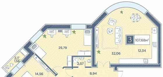 3-комн. квартира, 107.68 м2, 2/8 эт. Красноярск