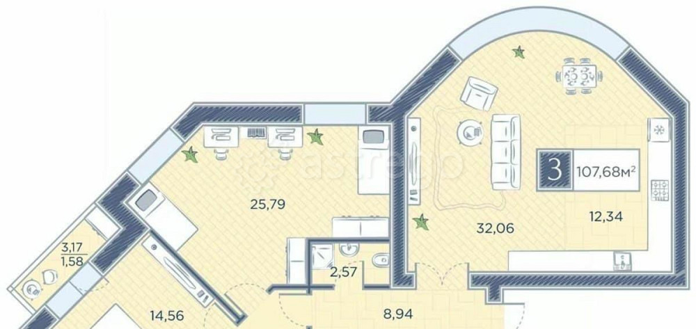 3-комн. квартира, 107.68 м2, 2/8 эт. Красноярск - изображение 2