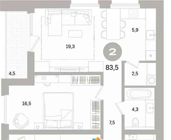 2-комн. квартира, 83.51 м2, 3/16 эт. Санкт-Петербург