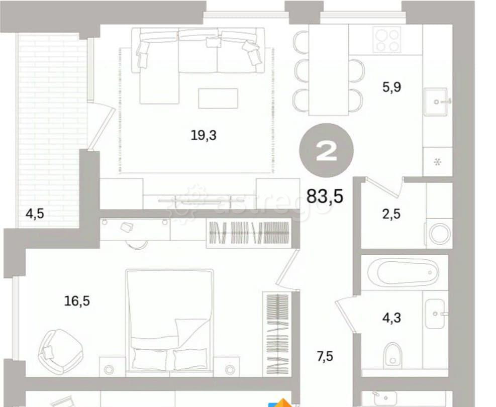 2-комн. квартира, 83.51 м2, 3/16 эт. Санкт-Петербург - изображение 3