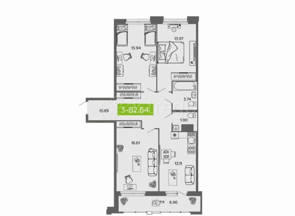 3-комн. квартира, 82.64 м2, 12/16 эт. Архангельск - изображение 7