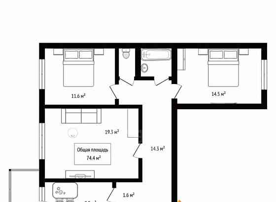 3-комн. квартира, 74.4 м2, 9/15 эт. Горно-Алтайск