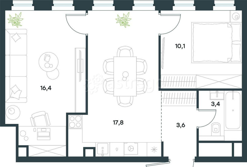 2-комн. квартира, 51.7 м2, 39/40 эт. Москва - изображение 1