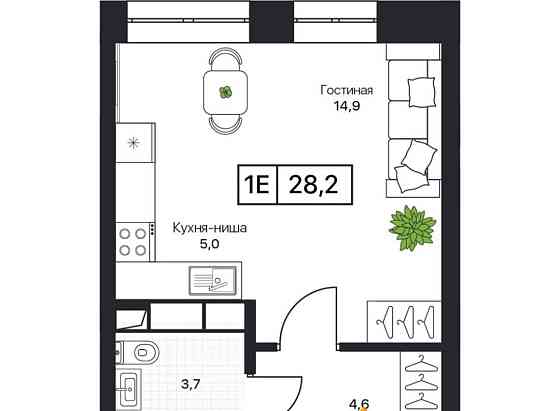 Студия, 28.2 м2, 16/17 эт. Пушкино
