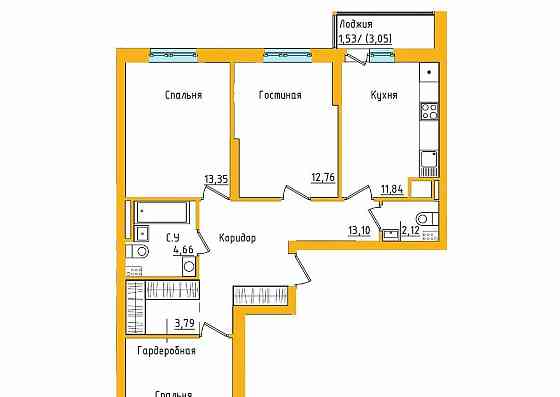 3-комн. квартира, 78.68 м2, 23/27 эт. Уфа