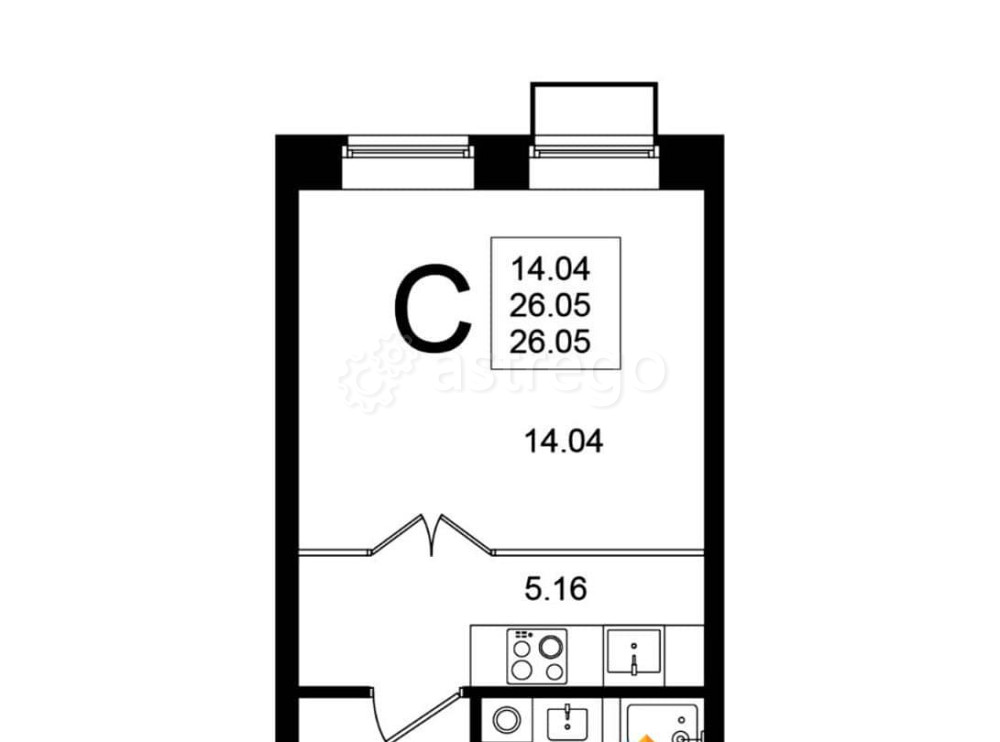 Студия, 26 м2, 5/5 эт. Химки - изображение 1