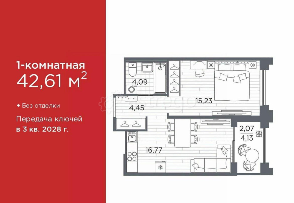 1-комн. квартира, 42.61 м2, 6/12 эт. Санкт-Петербург - изображение 1
