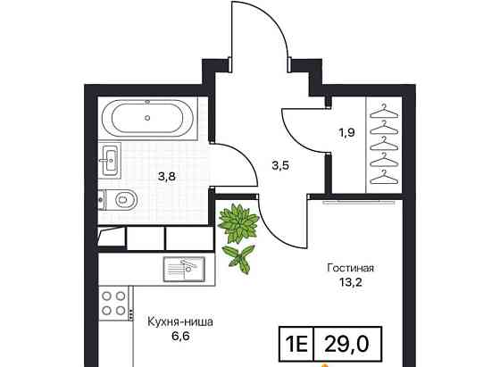 Студия, 29.2 м2, 8/17 эт. Пушкино