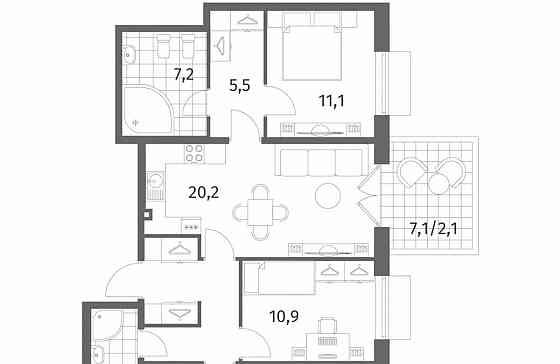 3-комн. квартира, 92.2 м2, 1/8 эт. Санкт-Петербург
