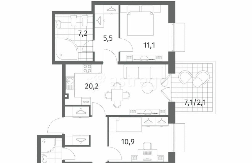 3-комн. квартира, 92.2 м2, 1/8 эт. Санкт-Петербург - изображение 4