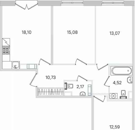3-комн. квартира, 78.09 м2, 2/4 эт. Санкт-Петербург