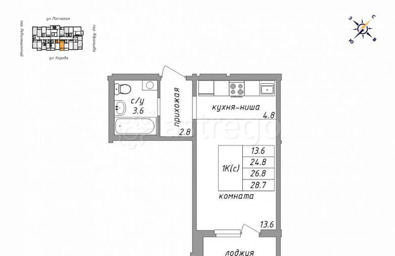 1-комн. квартира, 28.7 м2, 3/10 эт. Барнаул - изображение 8